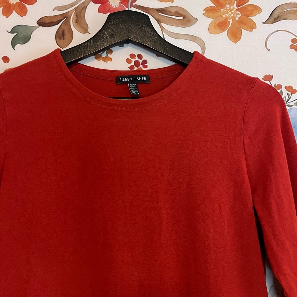 Eileen Fisher XS Red Orange Long Sleeve Fall Winter Lightweight Office City Top